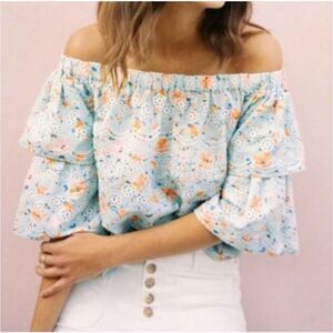 LAIA Ashtabula Blouse sz M Boho Eyelet floral Cottagecore Garden Festival Cotton